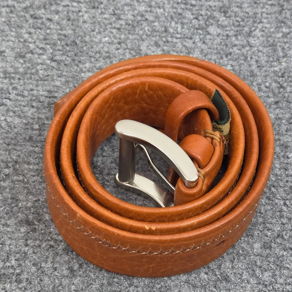Vintage Leather Belt Mens 32 Tan Brown Stitch Casual Classic Dress Timeless Y2K